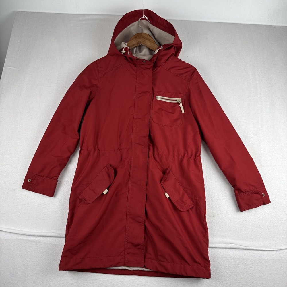 Eddie Bauer Womens Red Hooded Rain Jacket Petite XS Outdoor Water Repellent